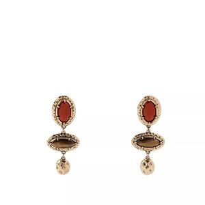 Zara Gold-Tone Drop Earrings with Red and Brown Stones